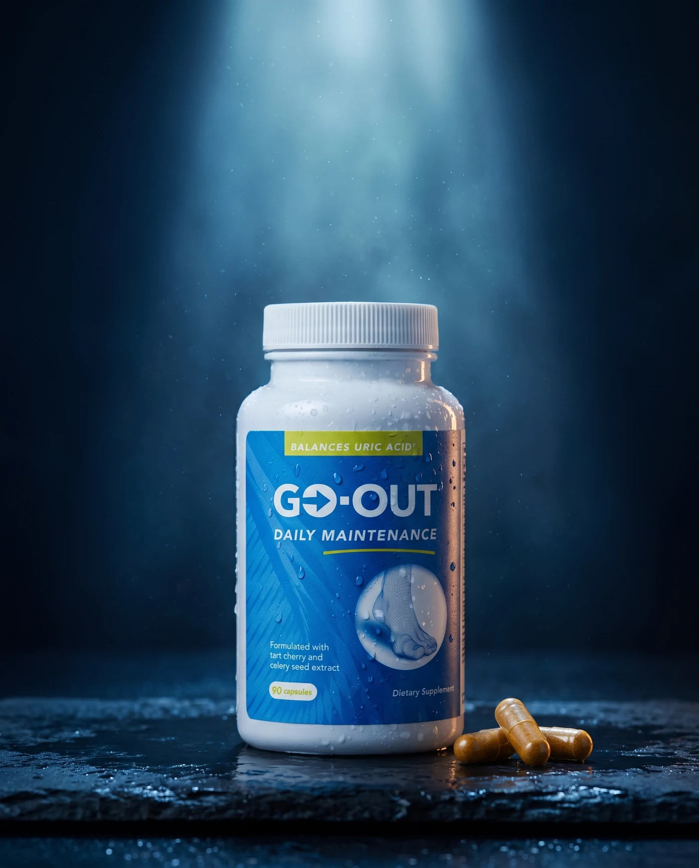 GO-OUT Daily Maintenance bottle with amber capsules